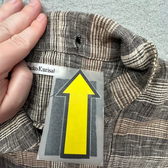 Yasuko Kurisaka Striped Brown Gray Pocket Button Sweater Coat Jacket Women Large - Picture 10 of 12